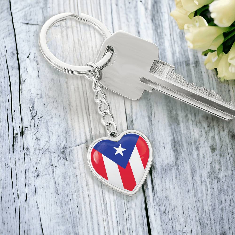 Llavero con Bandera de Corazon de Puerto Rico.