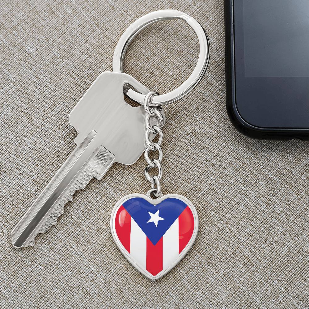 Llavero con Bandera de Corazon de Puerto Rico.