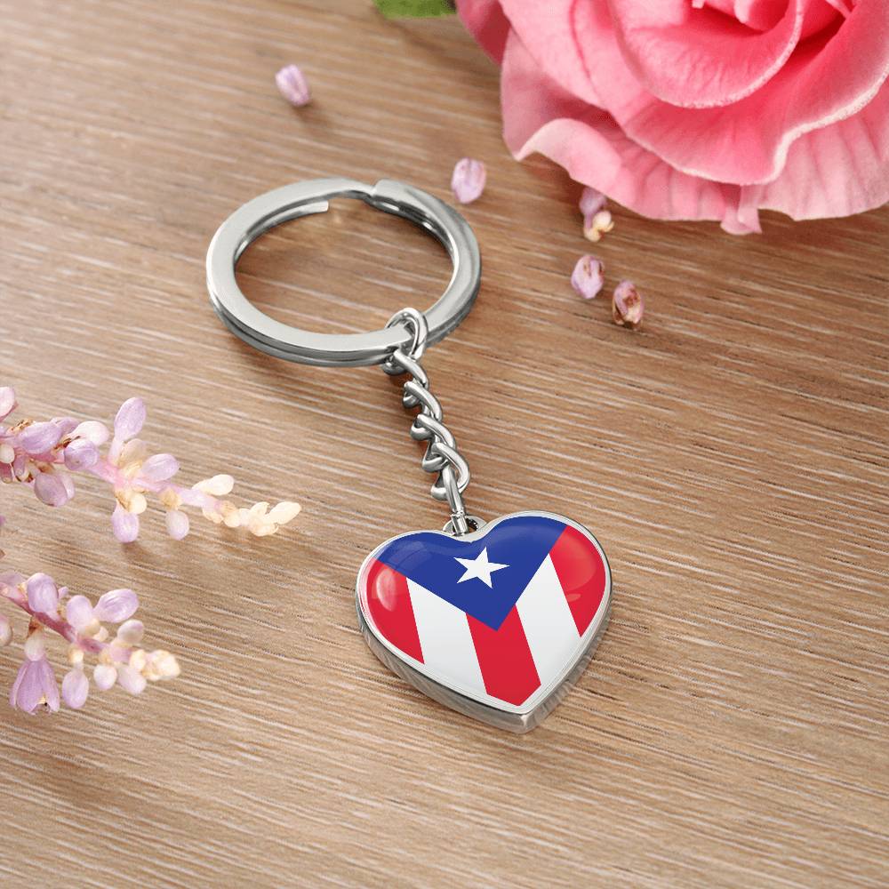 Llavero con Bandera de Corazon de Puerto Rico.
