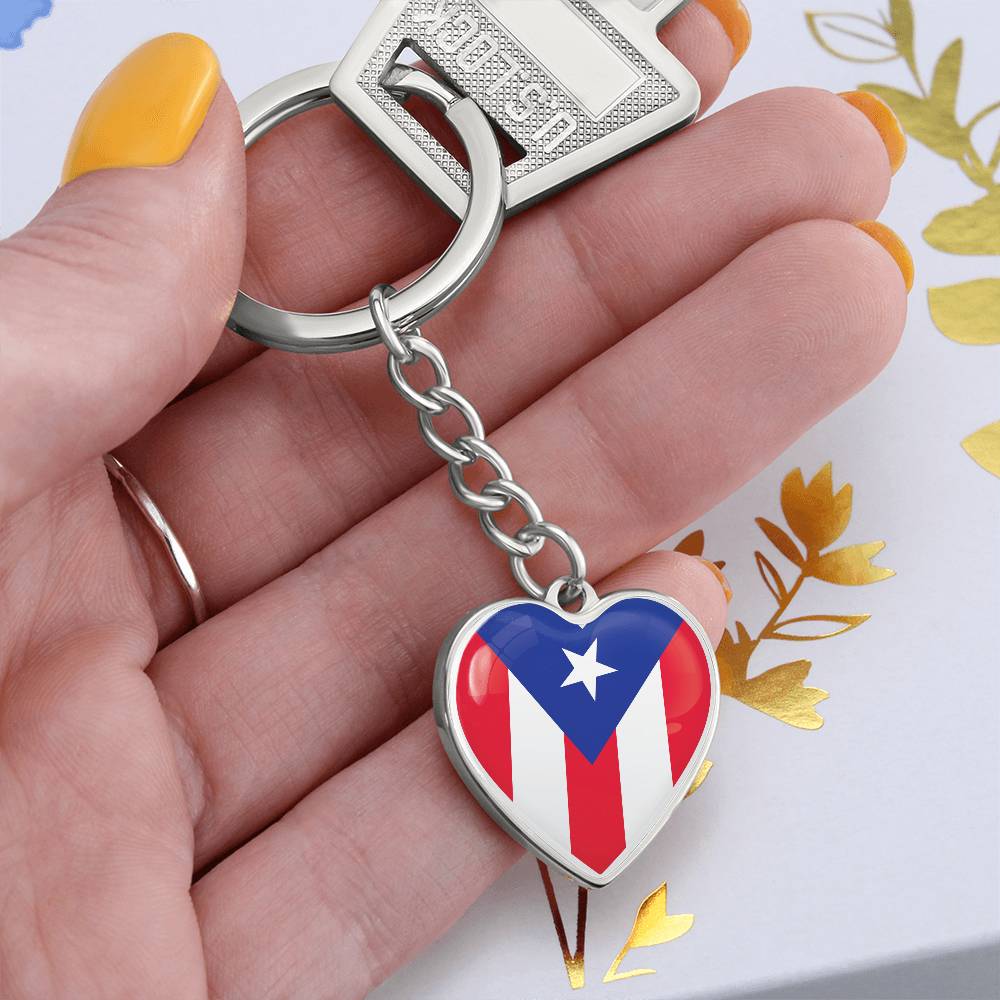 Llavero con Bandera de Corazon de Puerto Rico.