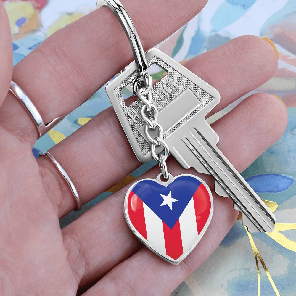 Llavero con Bandera de Corazon de Puerto Rico.