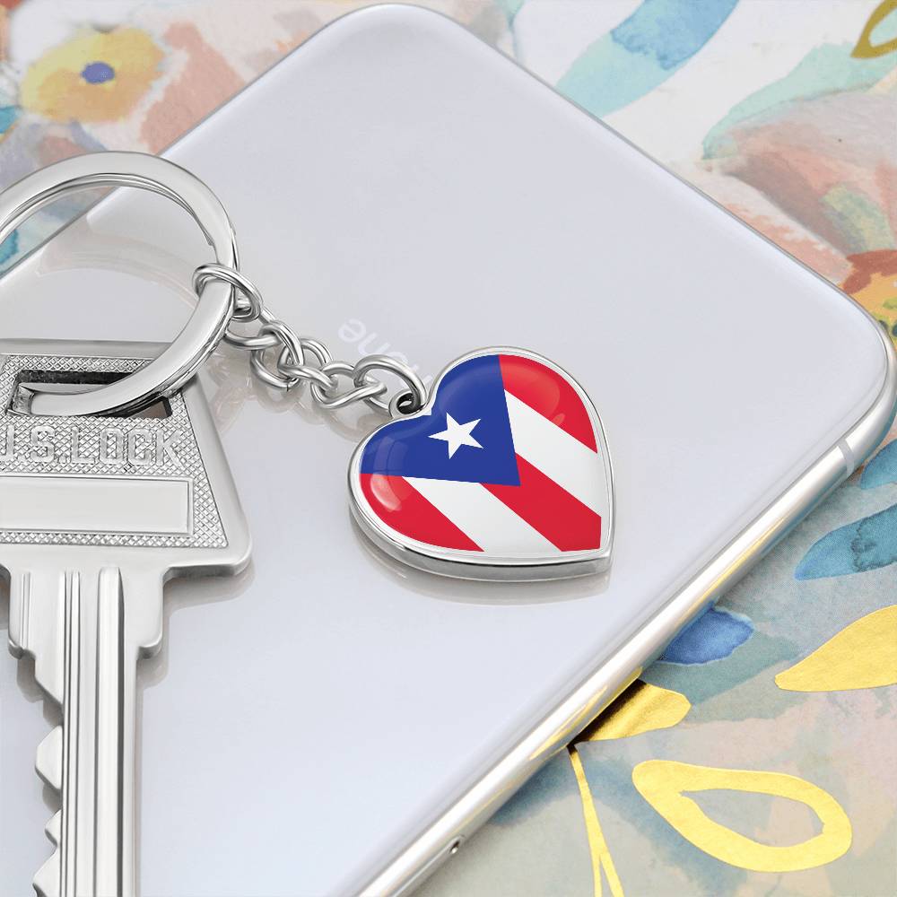 Llavero con Bandera de Corazon de Puerto Rico.