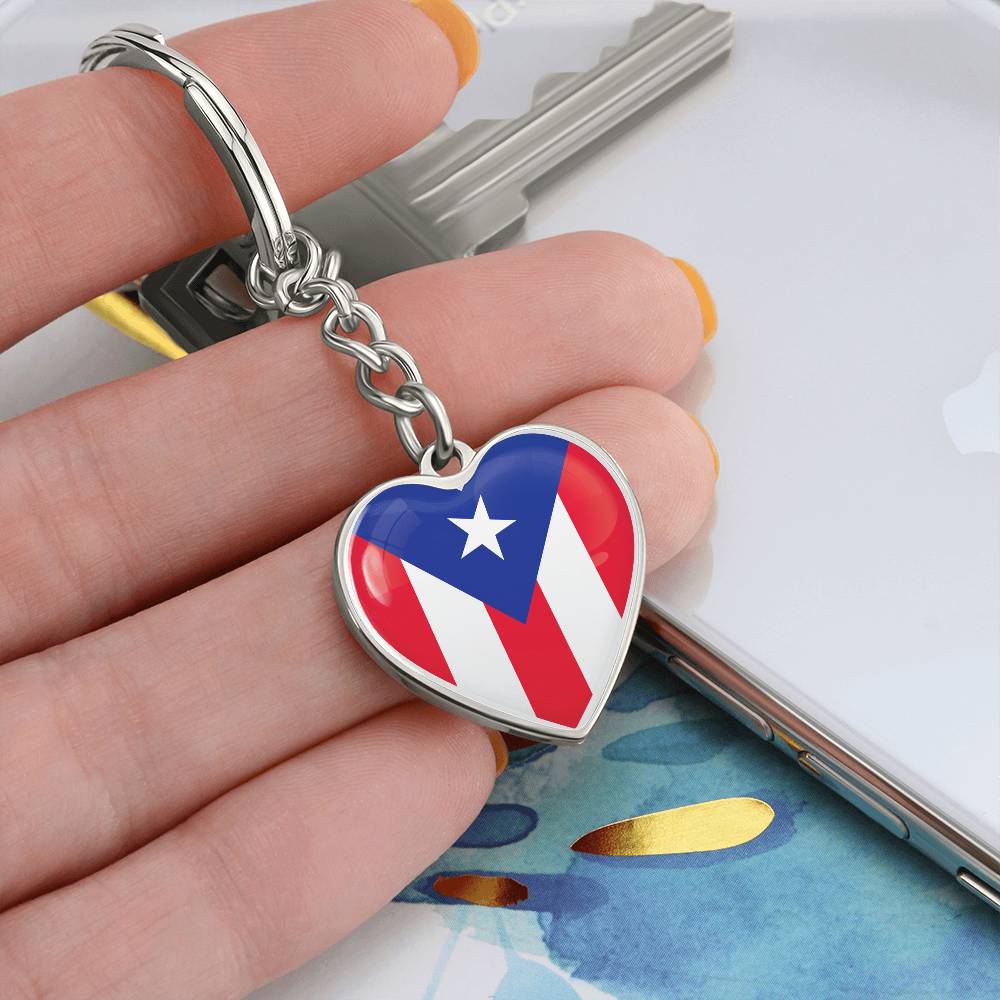 Llavero con Bandera de Corazon de Puerto Rico.