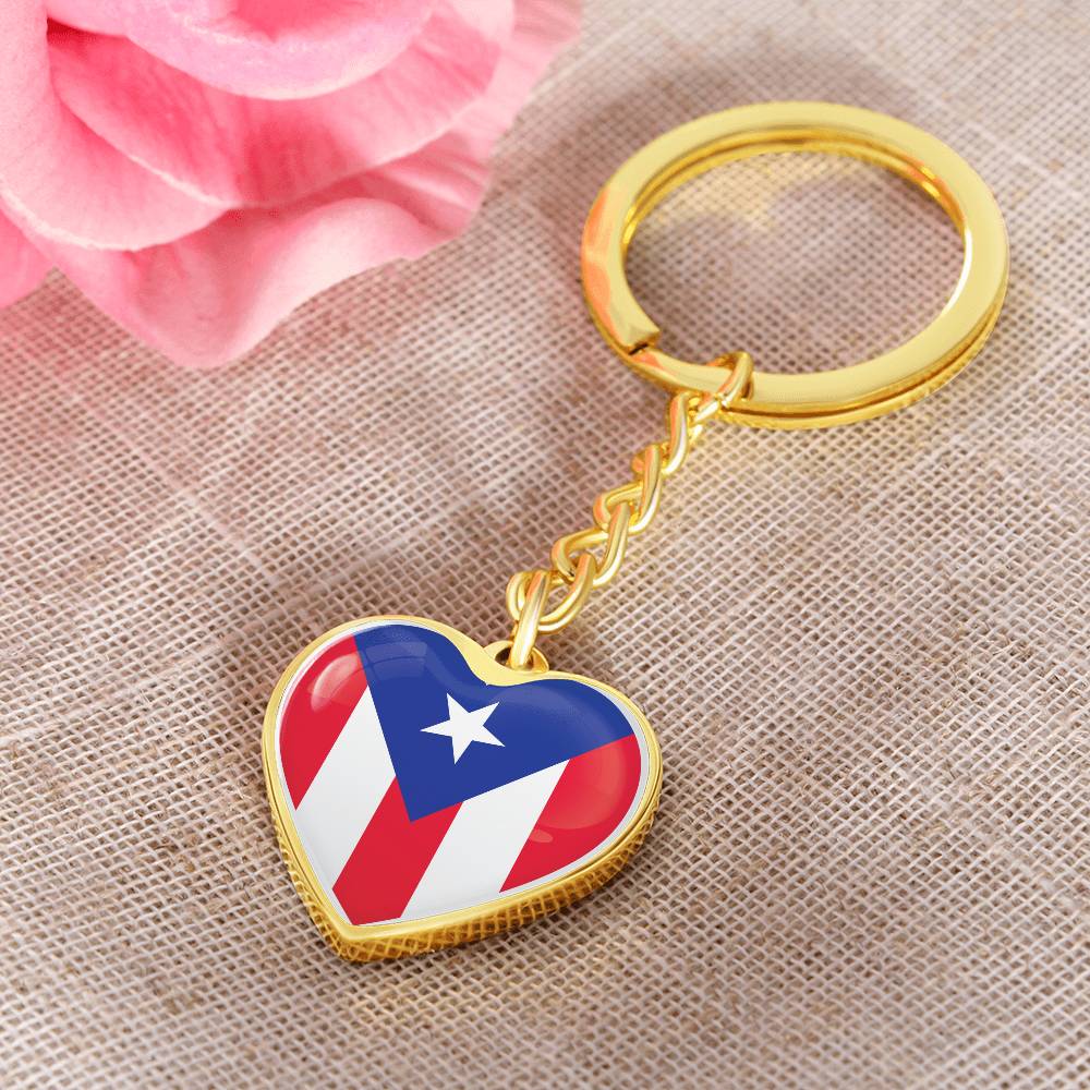 Llavero con Bandera de Corazon de Puerto Rico.