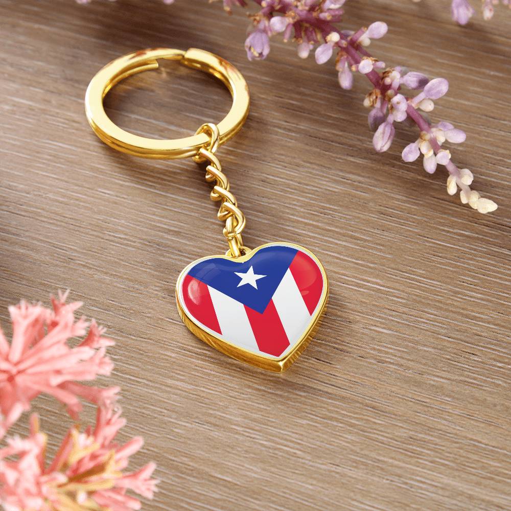 Llavero con Bandera de Corazon de Puerto Rico.