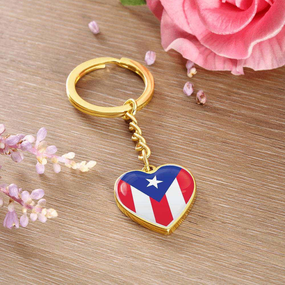 Llavero con Bandera de Corazon de Puerto Rico.