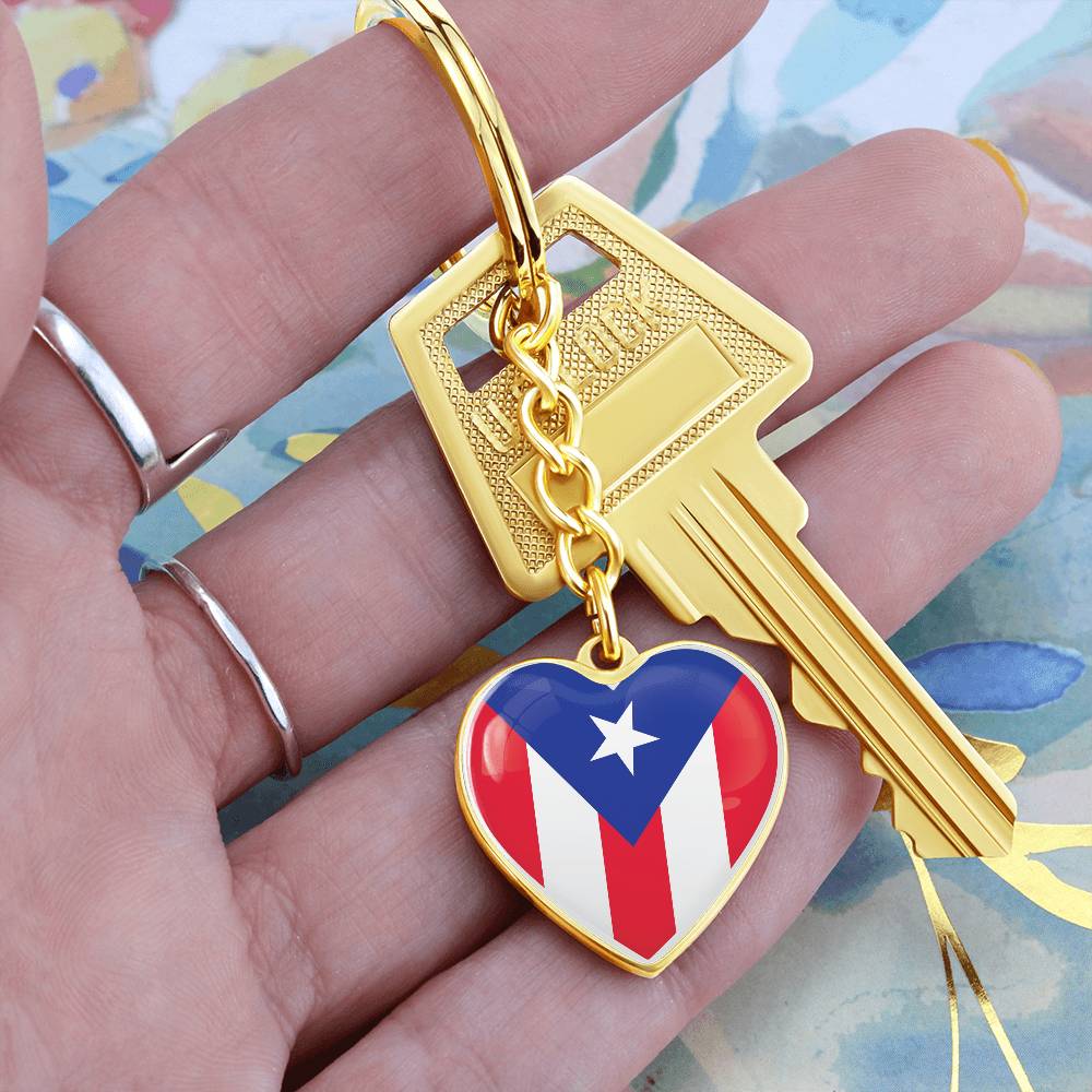 Llavero con Bandera de Corazon de Puerto Rico.