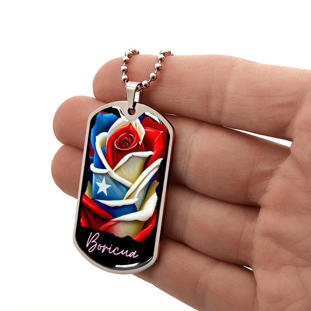 PUERTO RICO ROSE FLAG Military Dog Tag SS Necklace