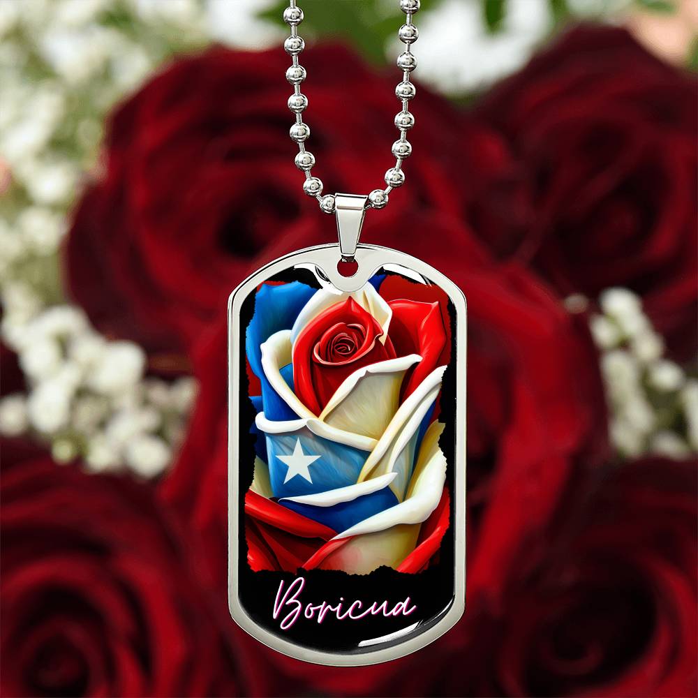PUERTO RICO ROSE FLAG Military Dog Tag SS Necklace