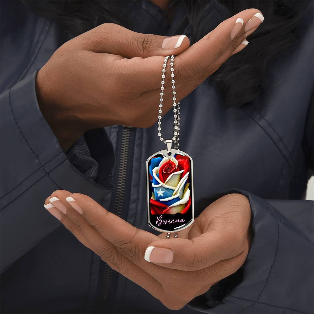 PUERTO RICO ROSE FLAG Military Dog Tag SS Necklace