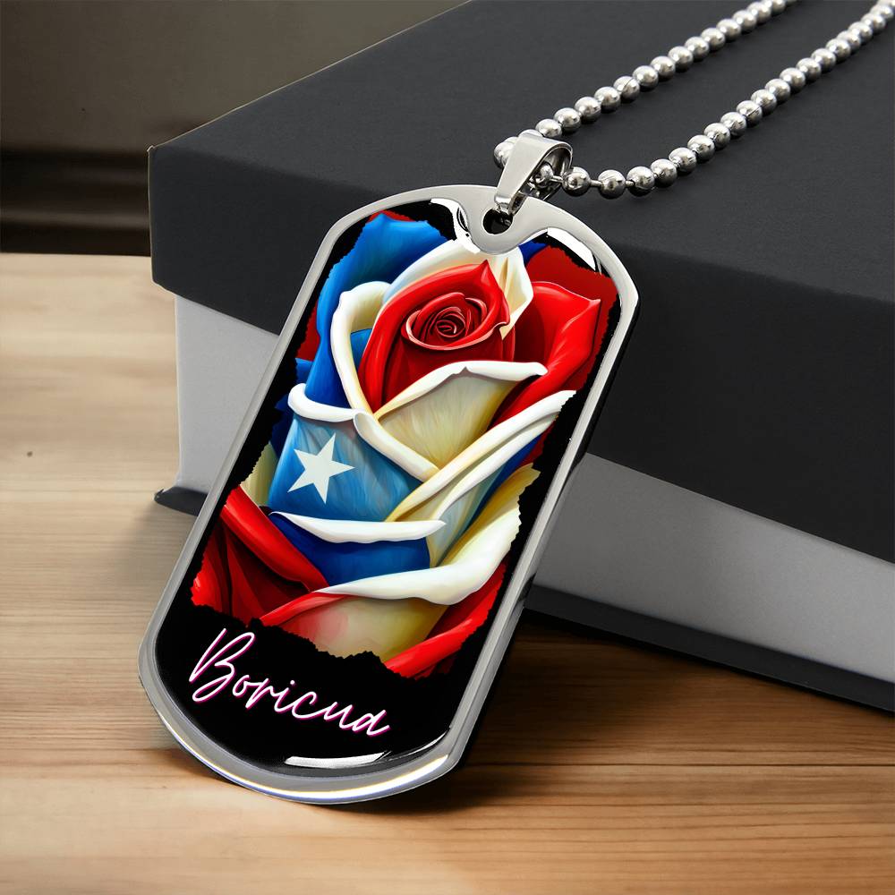 PUERTO RICO ROSE FLAG Military Dog Tag SS Necklace