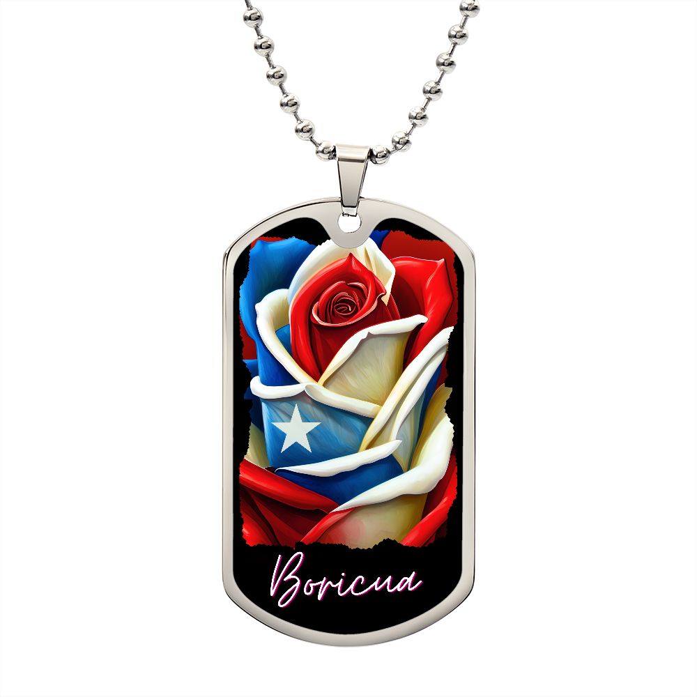 PUERTO RICO ROSE FLAG Military Dog Tag SS Necklace
