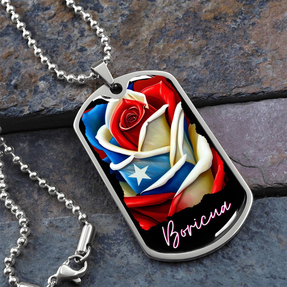 PUERTO RICO ROSE FLAG Military Dog Tag SS Necklace