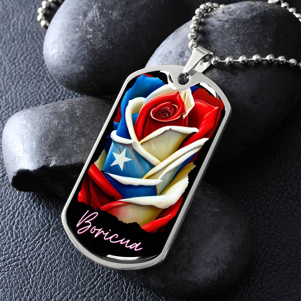 PUERTO RICO ROSE FLAG Military Dog Tag SS Necklace