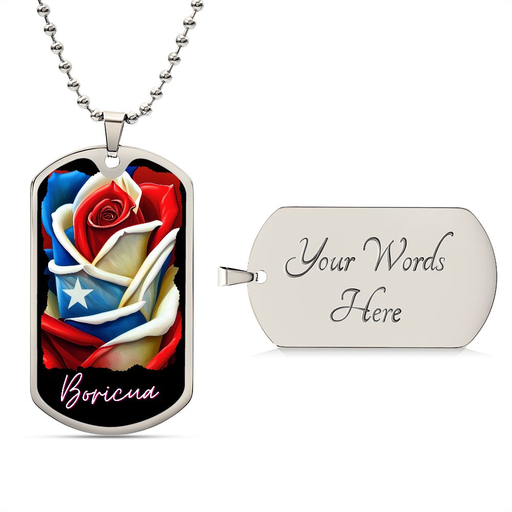 PUERTO RICO ROSE FLAG Military Dog Tag SS Necklace
