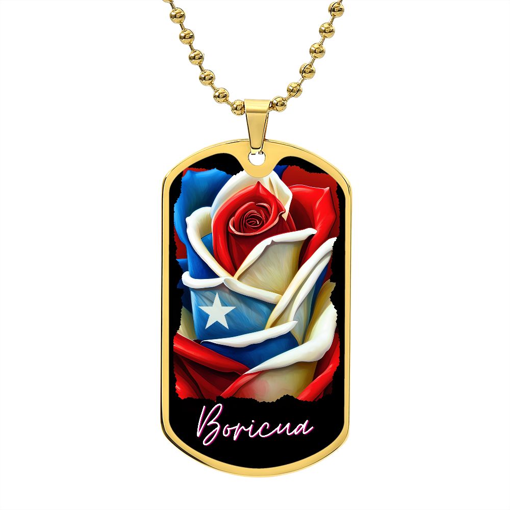 PUERTO RICO ROSE FLAG Military Dog Tag SS Necklace