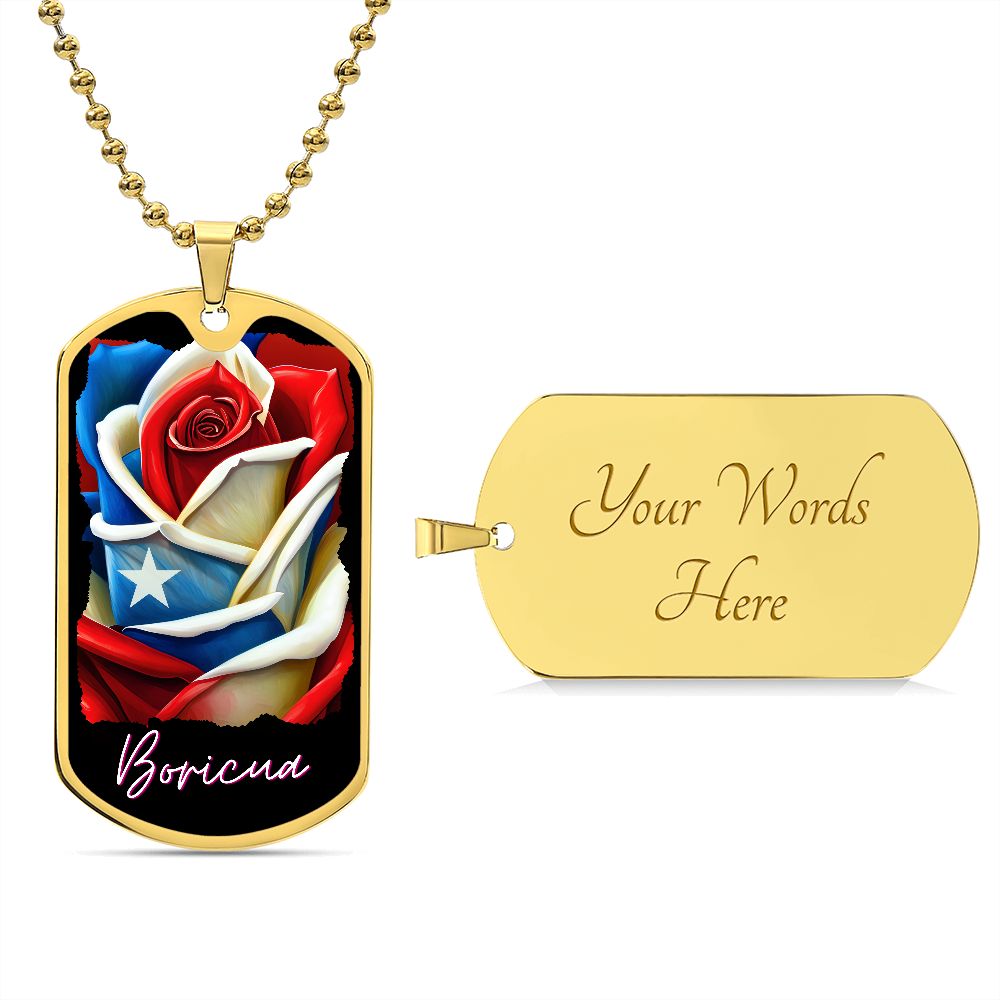 PUERTO RICO ROSE FLAG Military Dog Tag SS Necklace