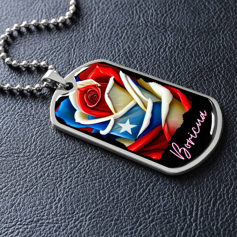 PUERTO RICO ROSE FLAG Military Dog Tag SS Necklace